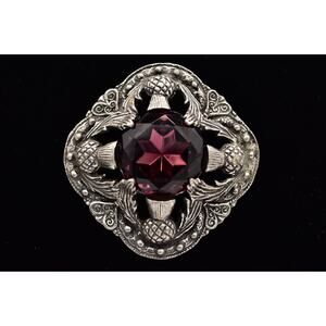Miracle Vintage Scottish Thistle Pin Brooch Purple Crystal Chunky Signed BinAJ